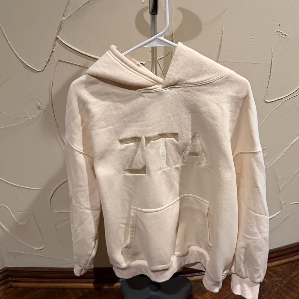 Cream Zeta Tau Alpha tone on tone hoodie with oversized fit